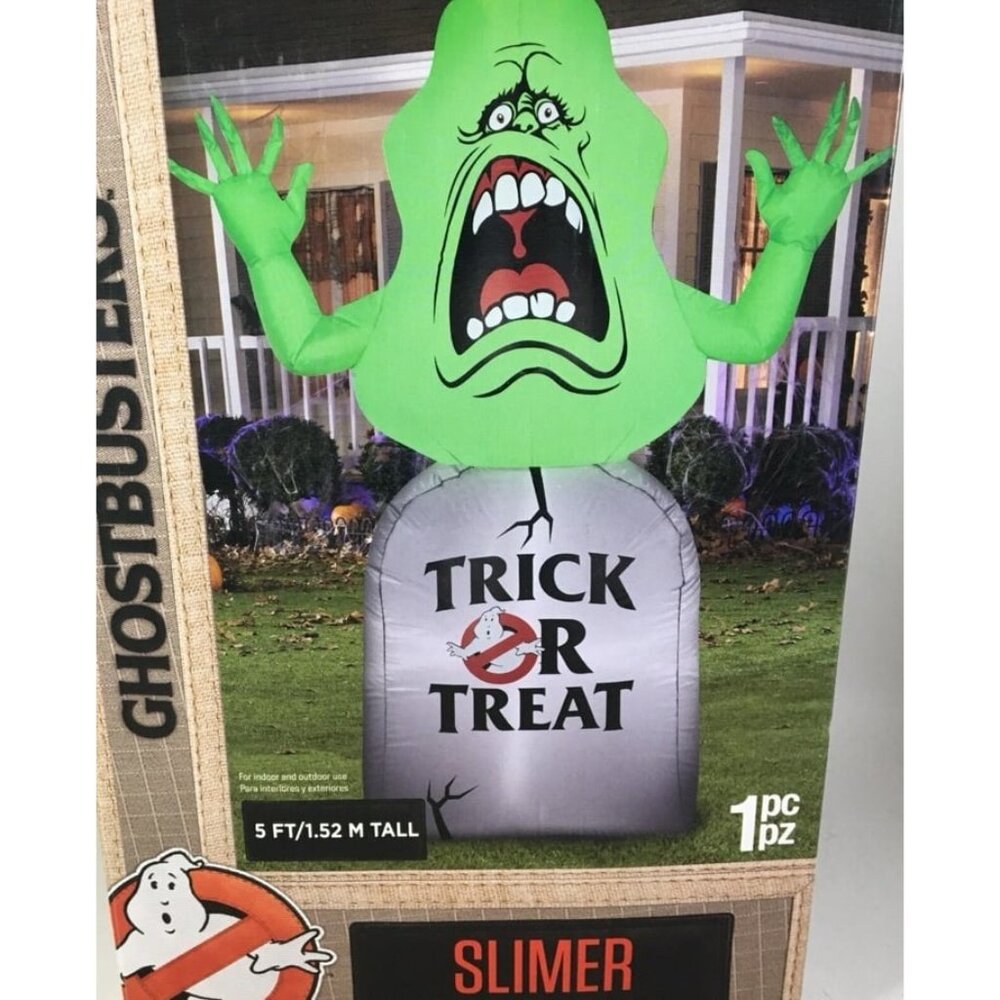 Ghostbusters Slimer Halloween 5ft Inflatable Trick Or Treat Tombstone